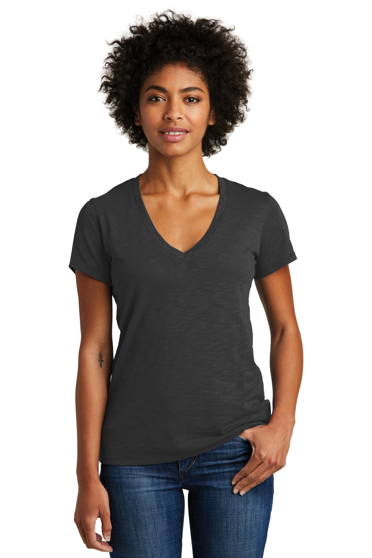 Alternative Women's Weathered Slub So-Low V-Neck Tee. AA6097