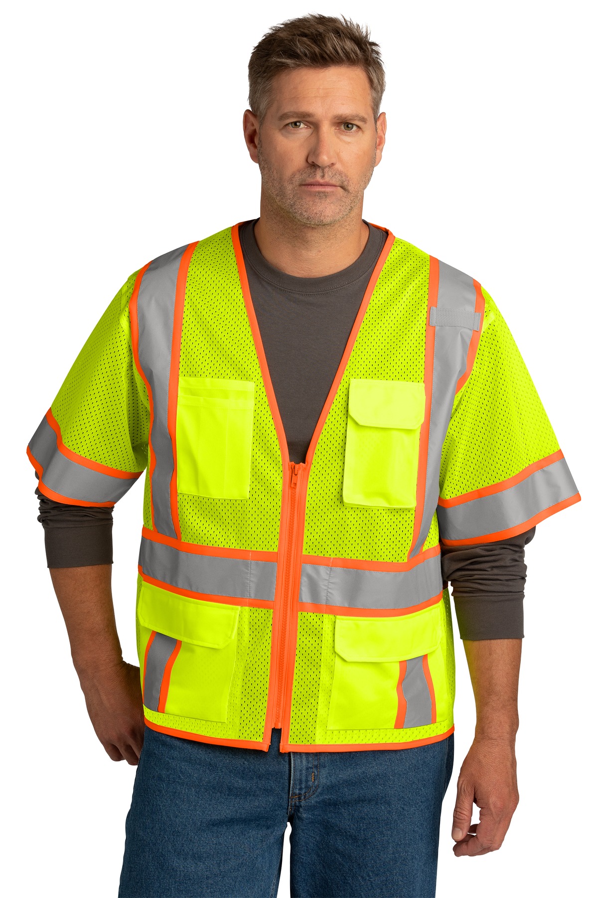 CornerStone  ®  ANSI 107 Class 3 Surveyor Mesh Zippered Two-Tone Short Sleeve Vest. CSV106