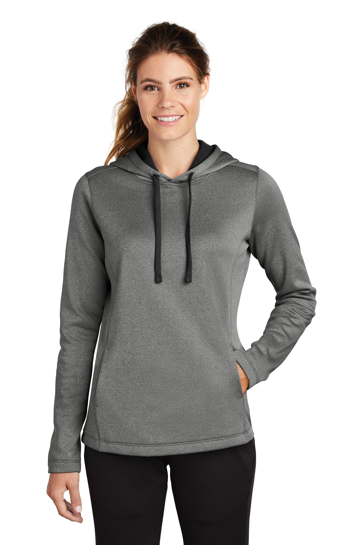 Sport-Tek  ®  Ladies PosiCharge  ®  Sport-Wick  ®  Heather Fleece Hooded Pullover. LST264