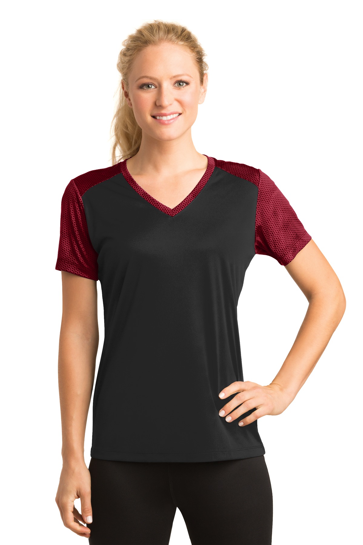 Sport-Tek ®  Ladies CamoHex Colorblock V-Neck Tee. LST371