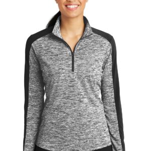 Sport-Tek ®  Ladies PosiCharge ®  Electric Heather Colorblock 1/4-Zip Pullover. LST397
