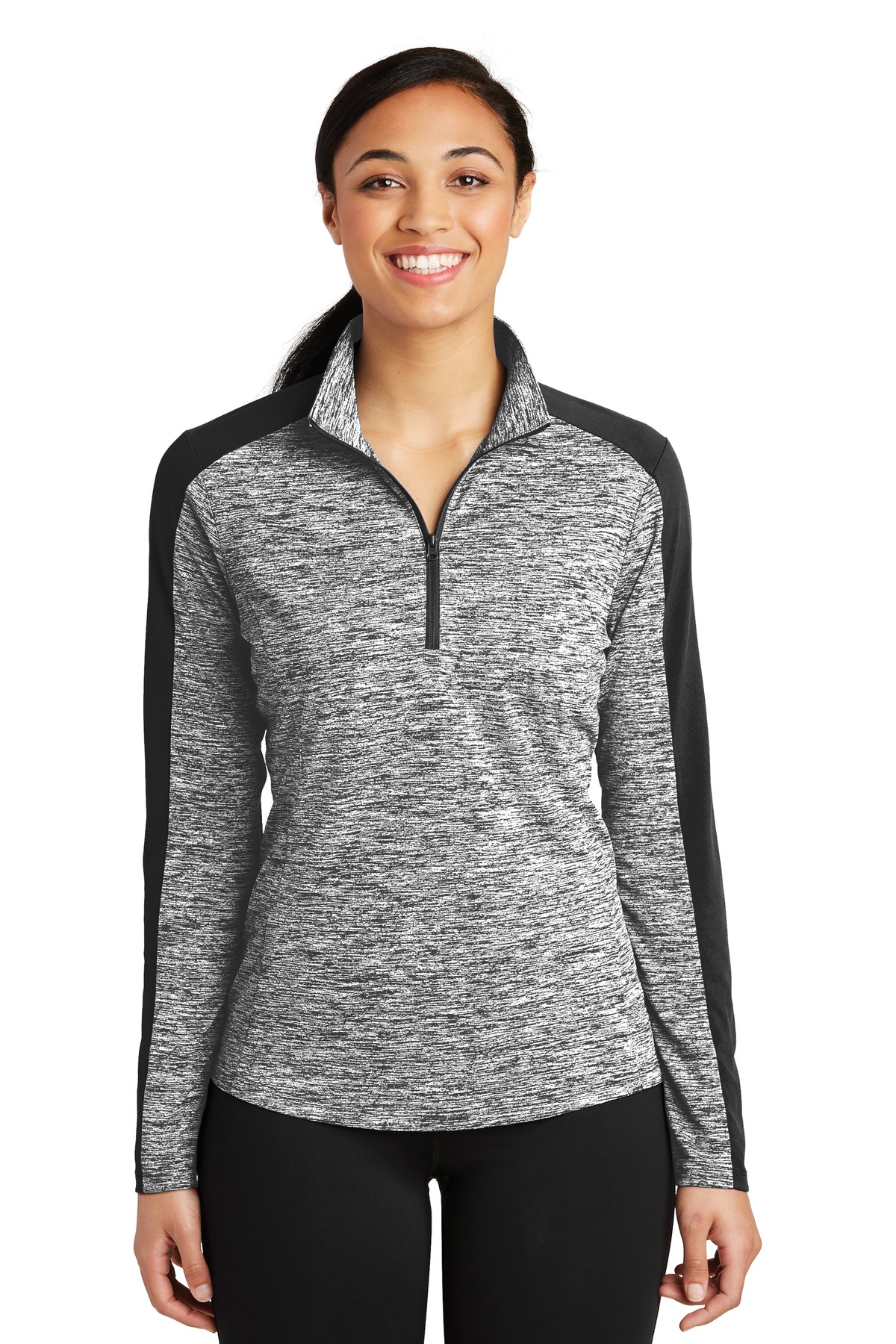 Sport-Tek ®  Ladies PosiCharge ®  Electric Heather Colorblock 1/4-Zip Pullover. LST397