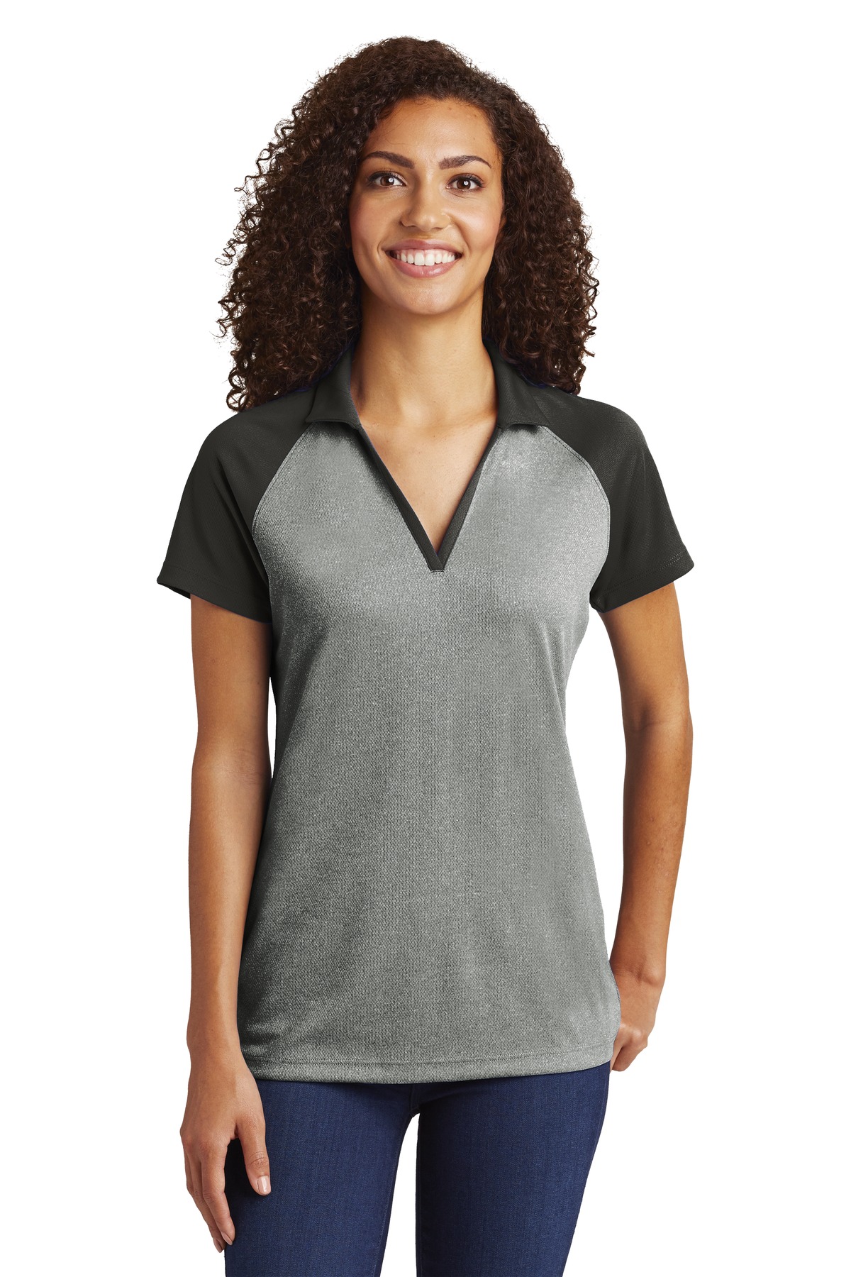 Sport-Tek  ®  Ladies PosiCharge  ®  RacerMesh  ®  Raglan Heather Block Polo. LST641