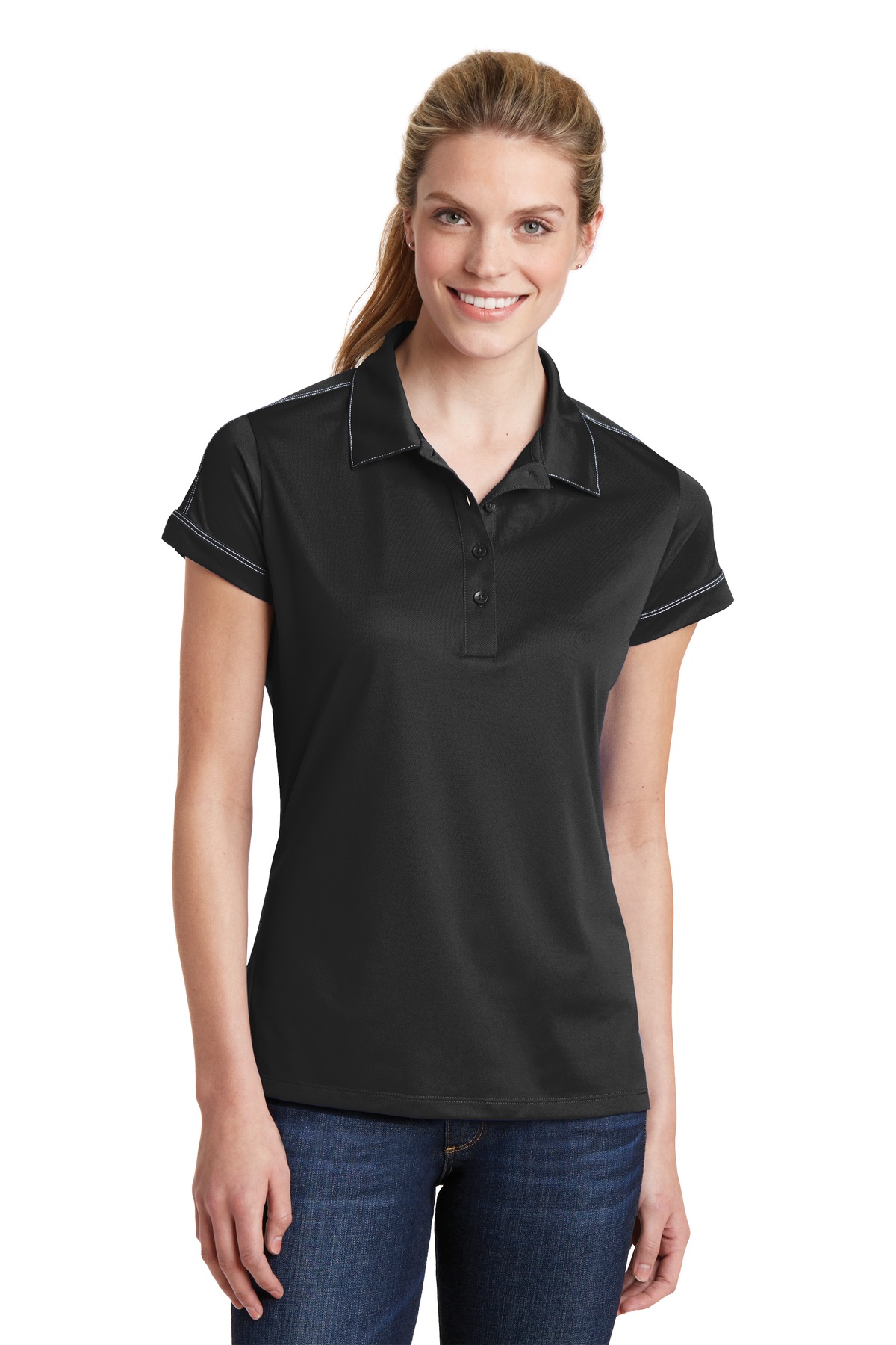 Sport-Tek ®  Ladies Contrast Stitch Micropique Sport-Wick® Polo. LST659