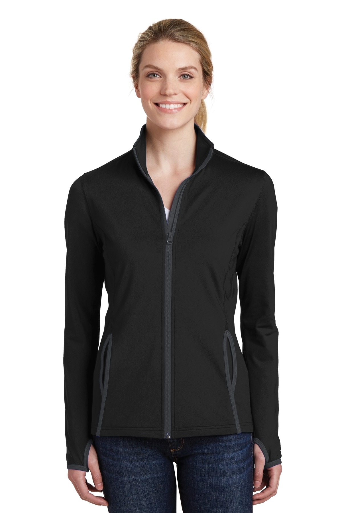 Sport-Tek ®  Ladies Sport-Wick ®  Stretch Contrast Full-Zip Jacket.  LST853