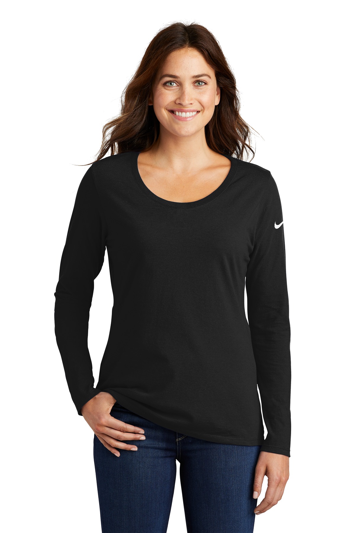 Nike Ladies Core Cotton Long Sleeve Scoop Neck Tee. NKBQ5235