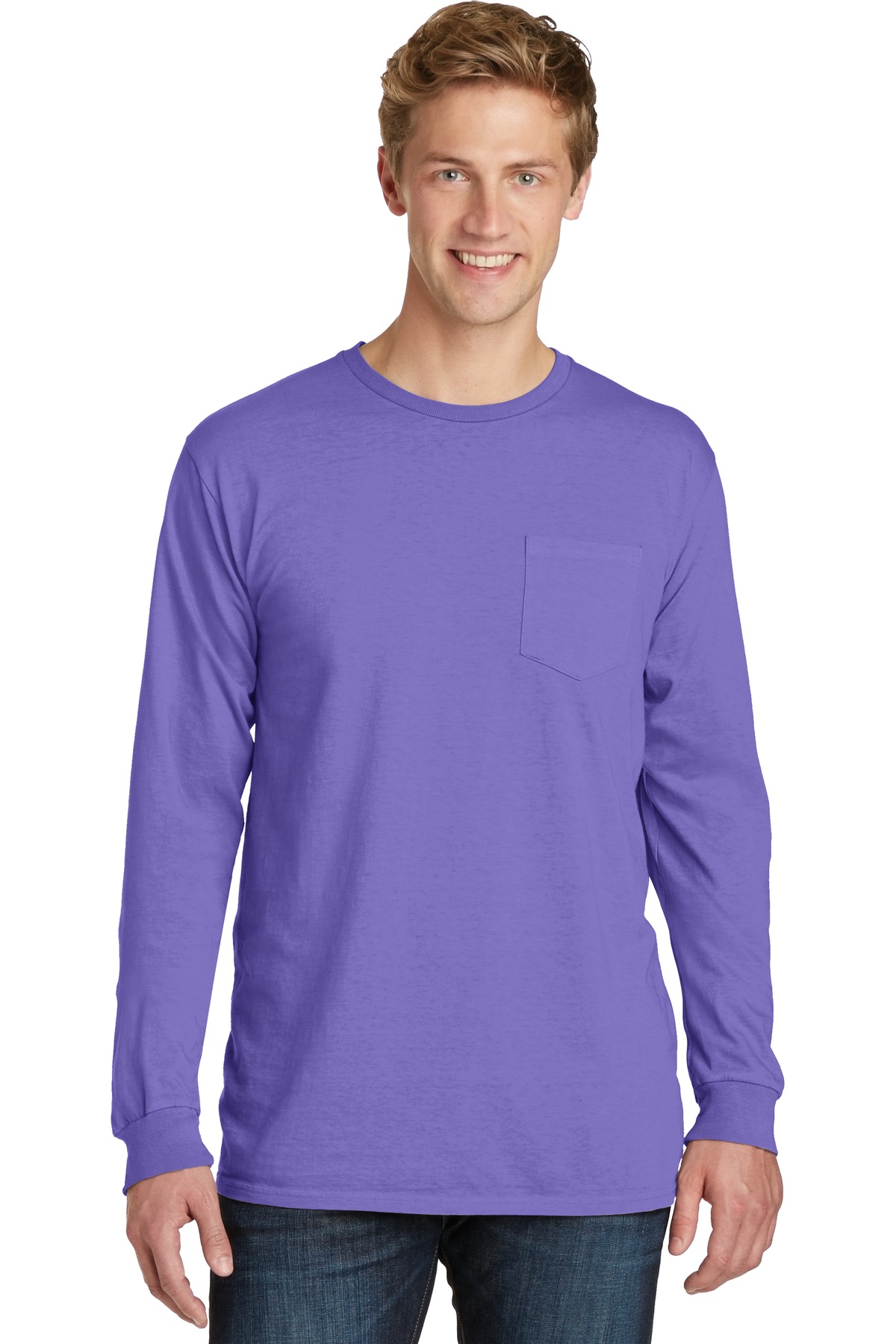 Port & Company ®  Beach Wash ™  Garment-Dyed Long Sleeve Pocket Tee  PC099LSP