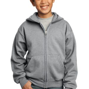 Port & Company ®  – Youth Core Fleece Full-Zip Hooded Sweatshirt.  PC90YZH