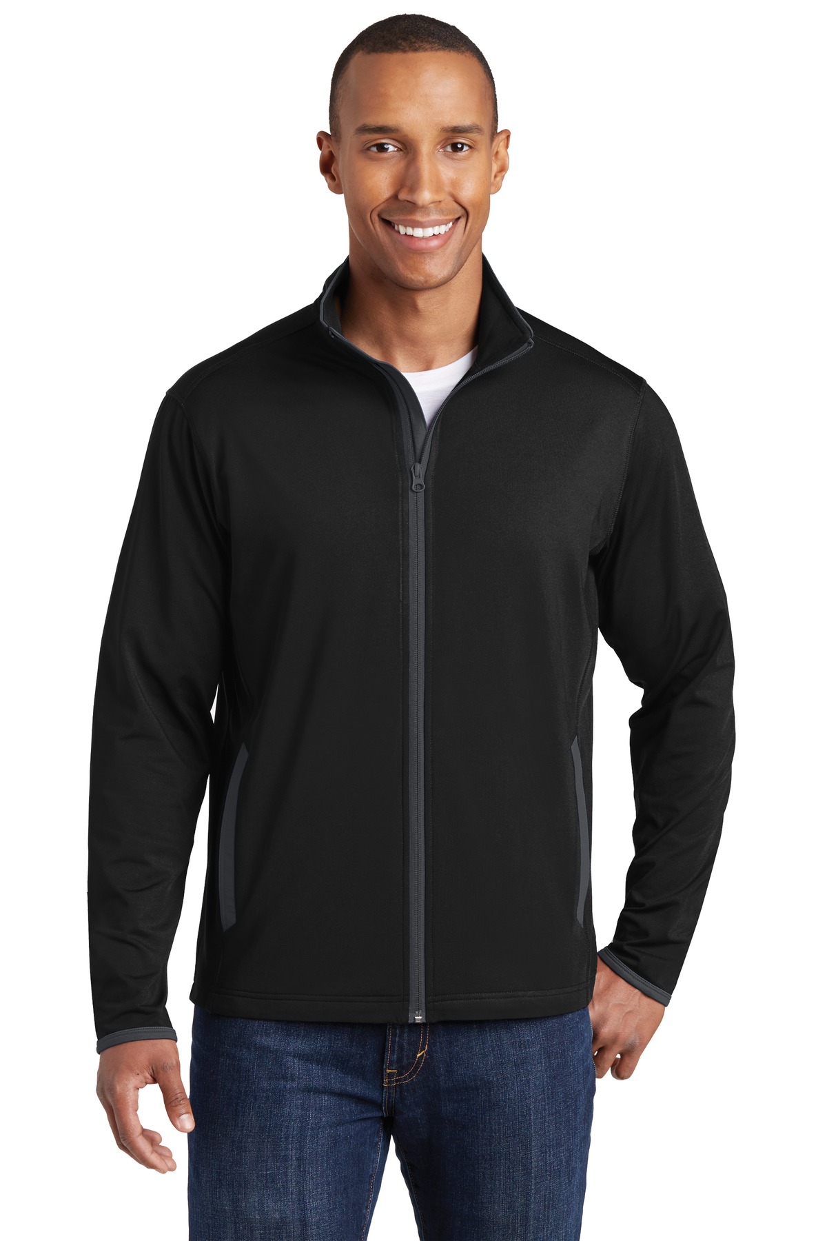 Sport-Tek ®  Sport-Wick ®  Stretch Contrast Full-Zip Jacket.  ST853