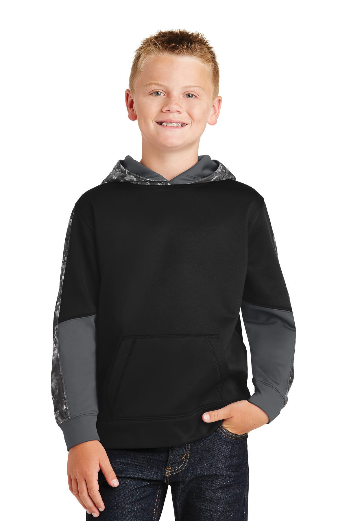 Sport-Tek ®  Youth Sport-Wick ®  Mineral Freeze Fleece Colorblock Hooded Pullover. YST231