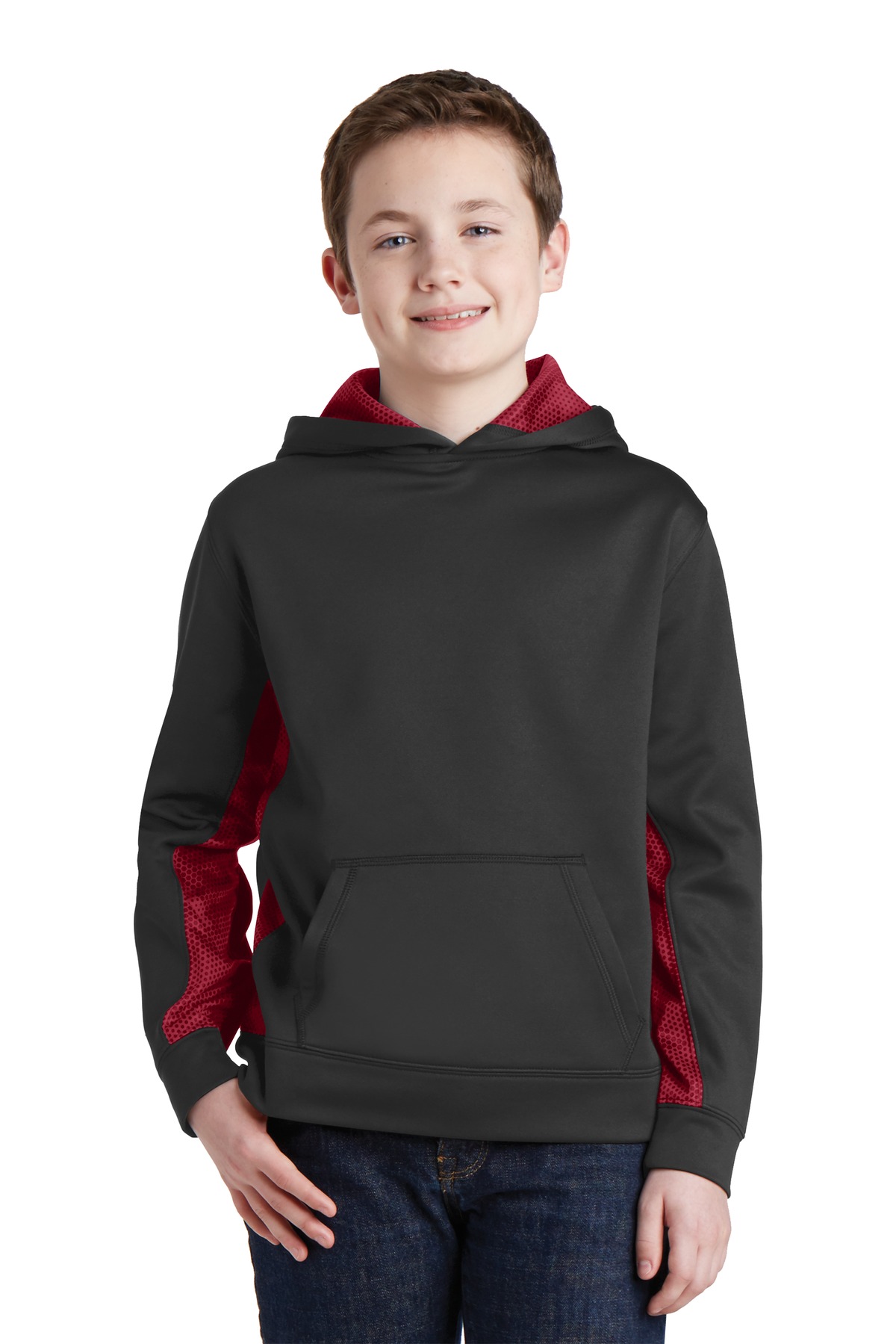 Sport-Tek ®  Youth Sport-Wick ®  CamoHex Fleece Colorblock Hooded Pullover.  YST239